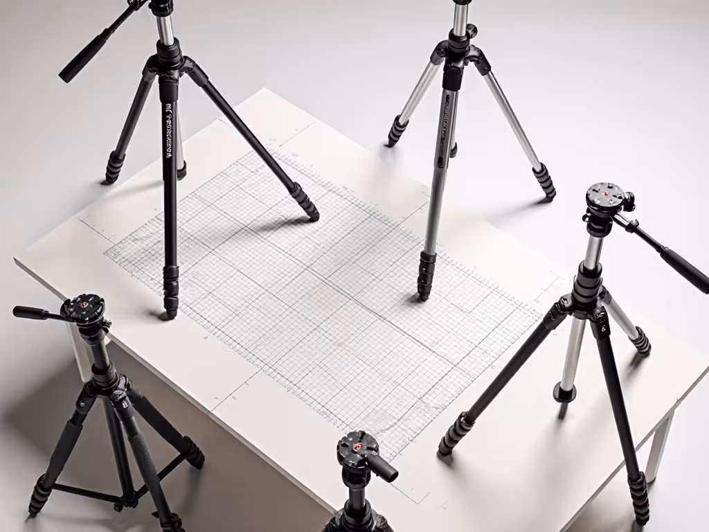 overhead food photography setup with tripod positioned above table