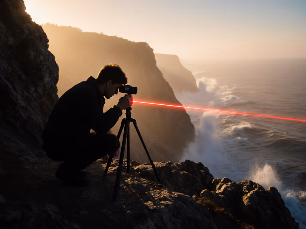 photographer_measuring_tripod_oscillation_decay_with_laser_pointer_on_rocky_coastline