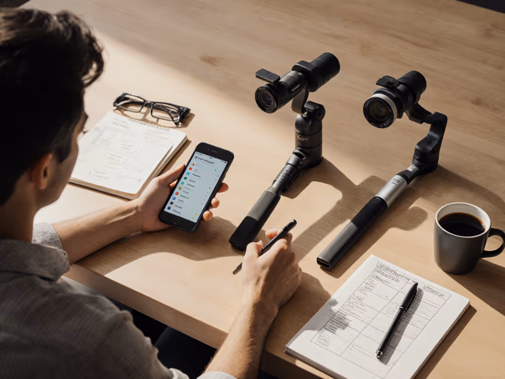 creator evaluating smartphone gimbal options